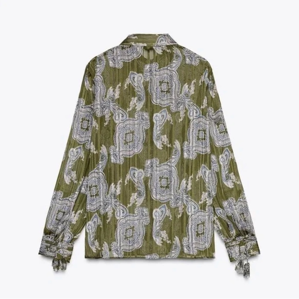 Zara Printed Multicolor Metallic Thread Paisley Print Blouse Shirt Size L NWT - Picture 4 of 14